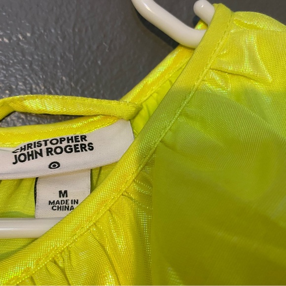 Christopher Rogers Woman Yellow Midi Dress Volume Iridescent Puff Sleeve Size M - Picture 6 of 11